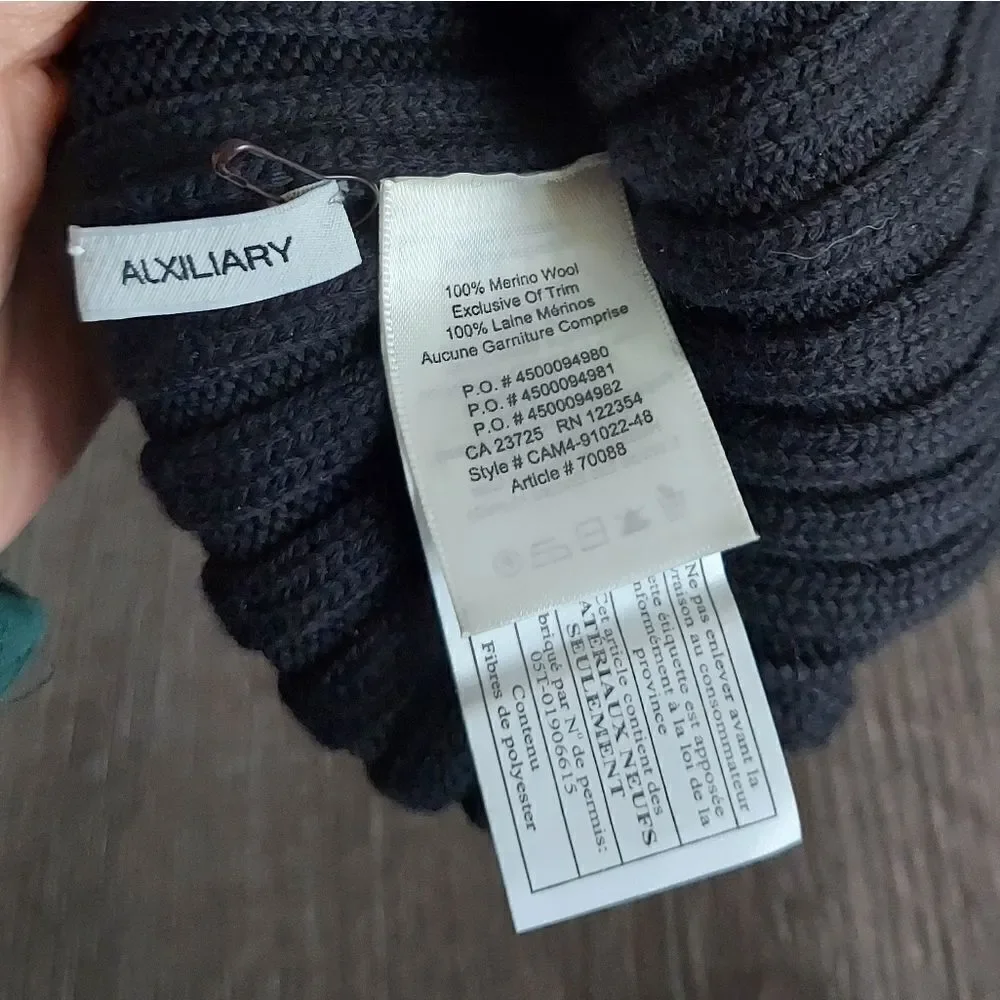 AlXILIARY Ribbed Knit Merino Wool Pom Pom Beanie - Black